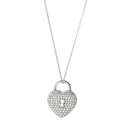 Tiffany Platinum Diamond Large Heart Lock Pendant Necklace 1 of 4