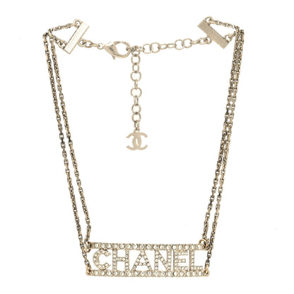Chanel Metal Crystal Logo Choker Necklace Gold 3 of 5