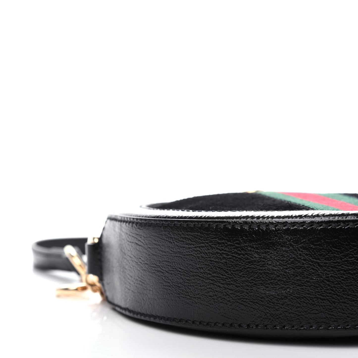 Suede Patent Web Mini Ophidia Round Shoulder Bag Black