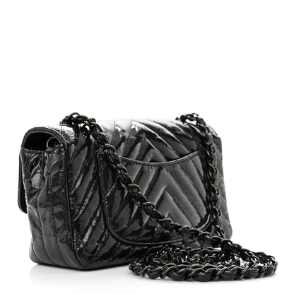 Chanel Patent Crumpled Calfskin Chevron Quilted Mini Rectangular Flap So Black 3 of 10