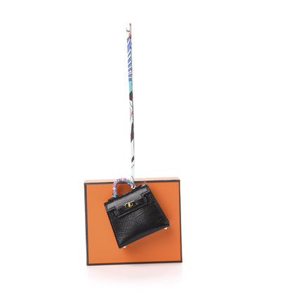 Hermes Lizard Mini Kelly Twilly Bag Charm Black 6 of 6