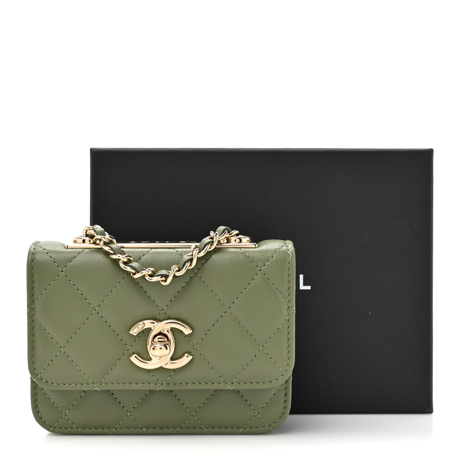 Chanel Lambskin Quilted Trendy CC Card Holder On Chain Green 12 of 12