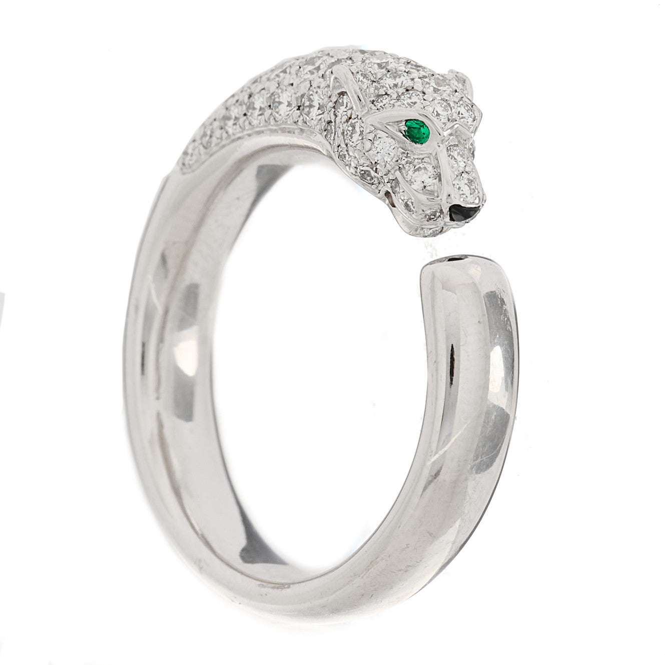 Cartier 18K White Gold Diamond Black Onyx Emerald Panthere De Cartier Ring 55 7.25 4 of 9
