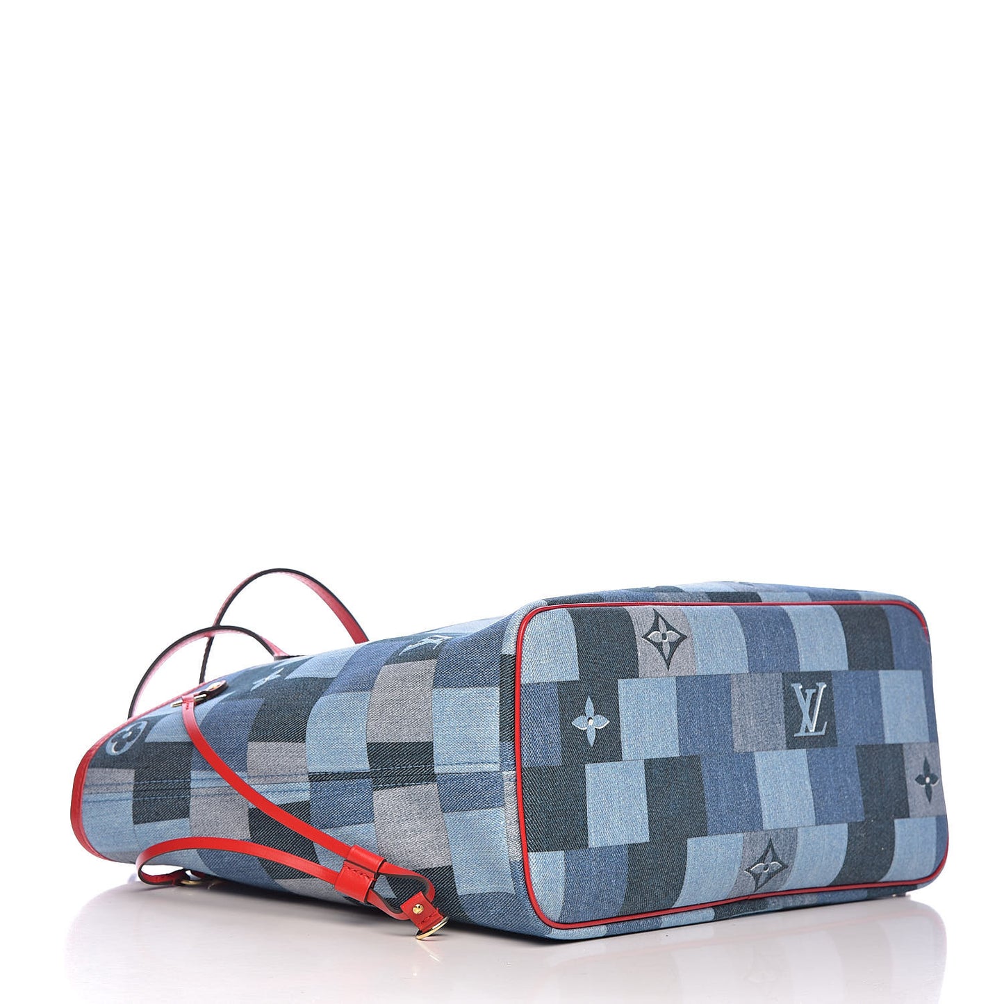 Denim Damier Monogram Patchwork Neverfull Blue Rouge