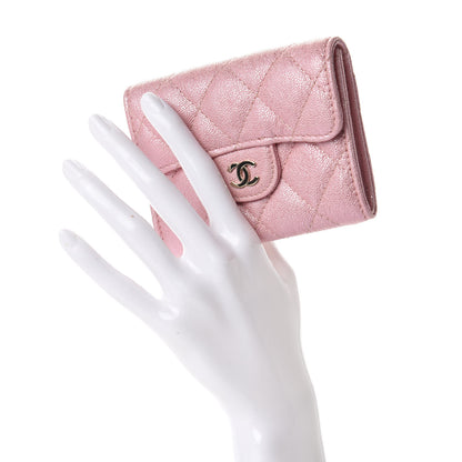 Chanel Iridescent Caviar Flap Quilted Card Holder Wallet Pink 2 of 9