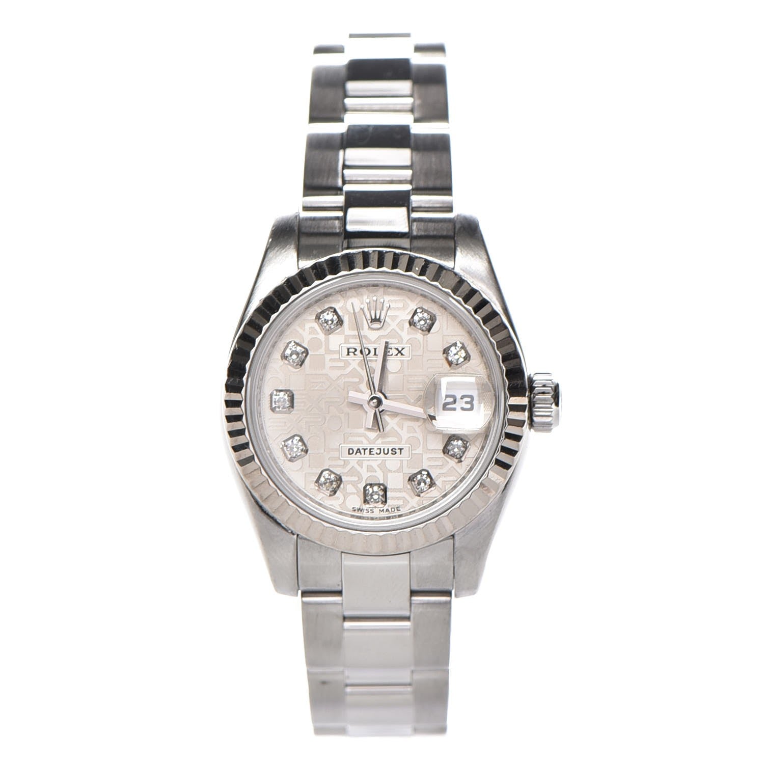 Rolex Stainless Steel 18K White Gold Diamond 26mm Oyster Perpetual Datejust Watch Silver Jubilee 179174 1 of 9