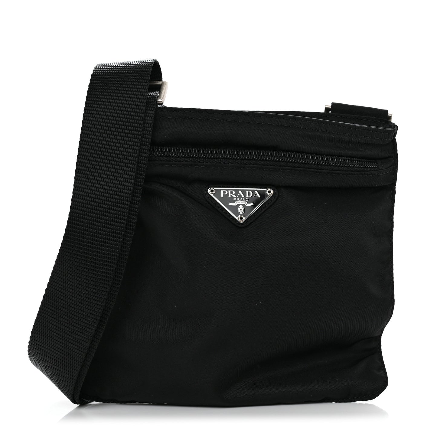Nylon Flat Messenger Bag Black