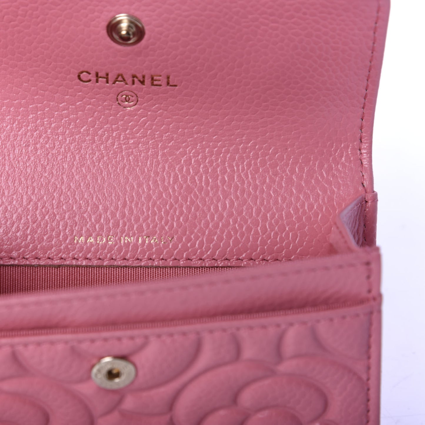 Caviar Camellia Embossed Card Holder Wallet Pink