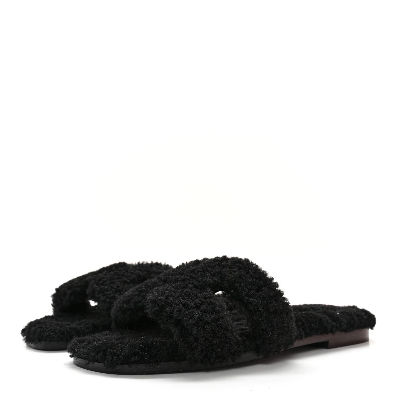 Hermes Woolskin Oran Sandals 38 Black 3 of 9