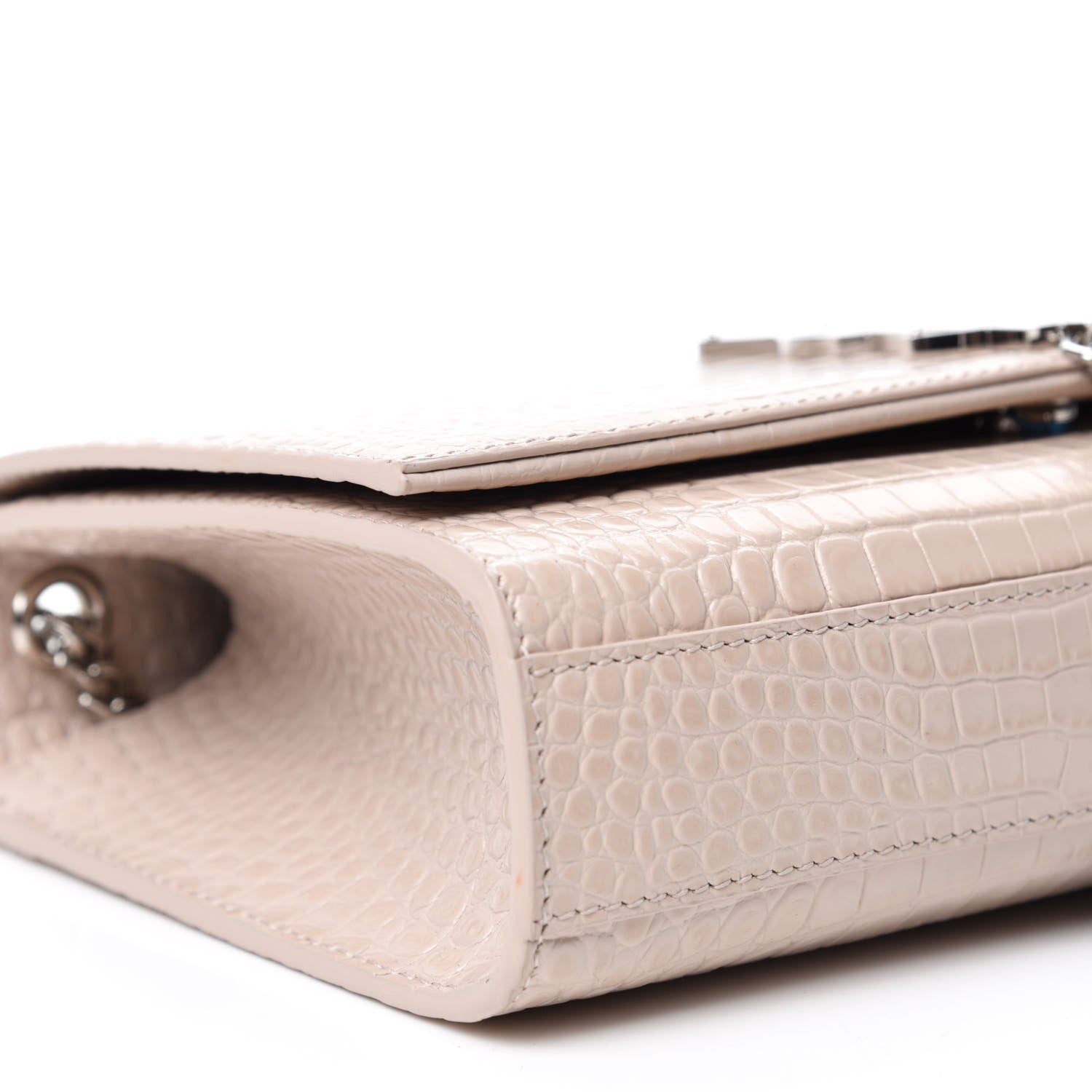 Saint Laurent Calfskin Crocodile Embossed Medium Classic Monogram Kate Tassel Satchel Powder Pink 6 of 10