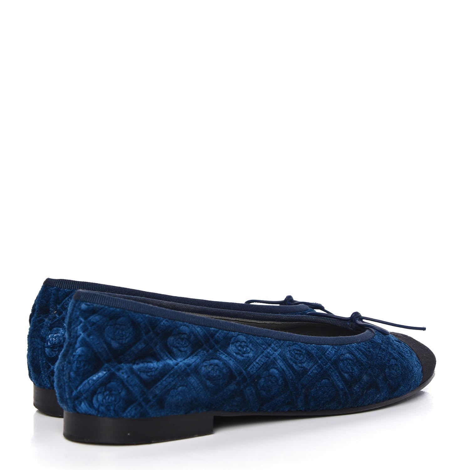 Chanel Silk Velvet Grosgrain Bow CC Ballet Flats 39.5 Navy Black 4 of 17