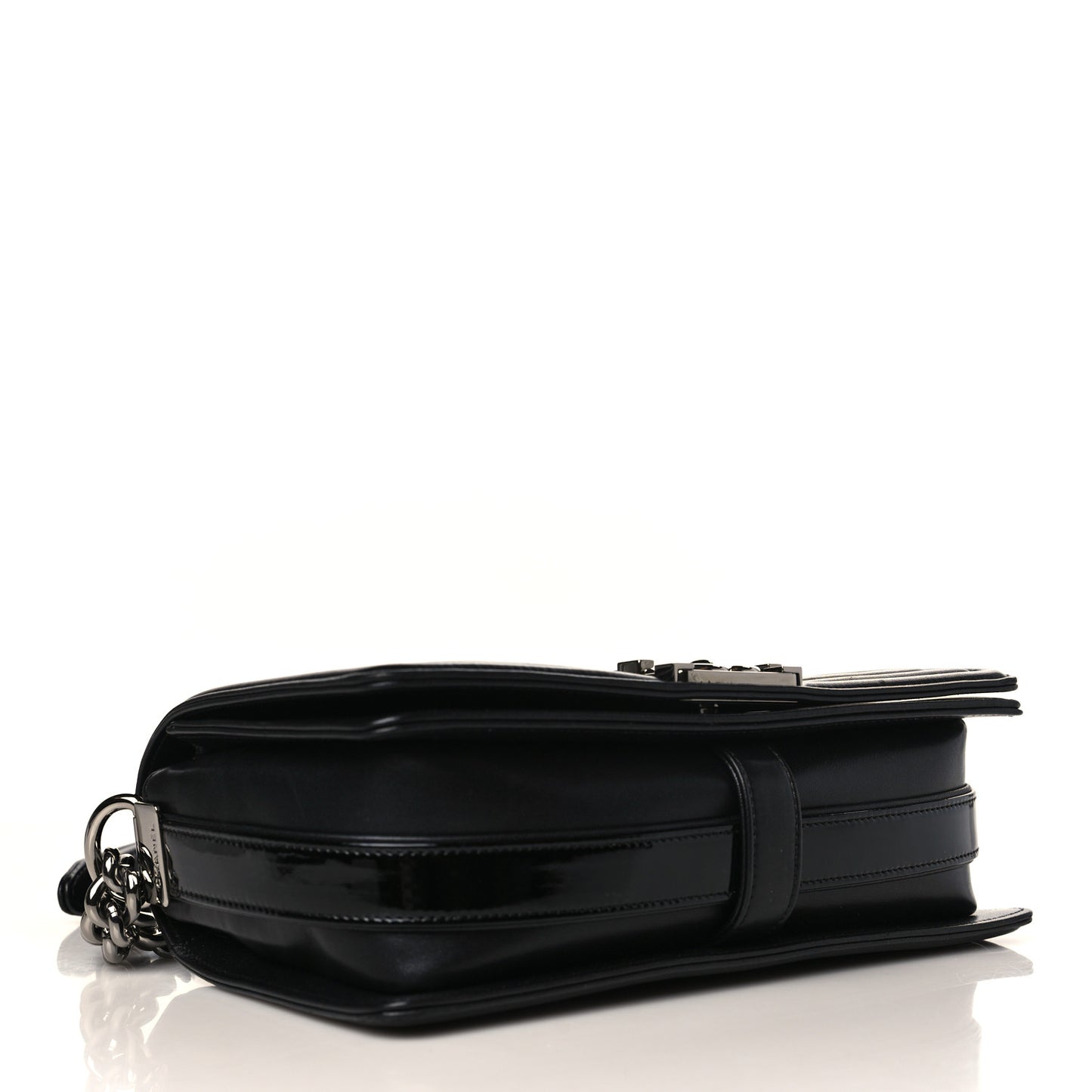 Calfskin Patent Braided Medium Boy Flap Black