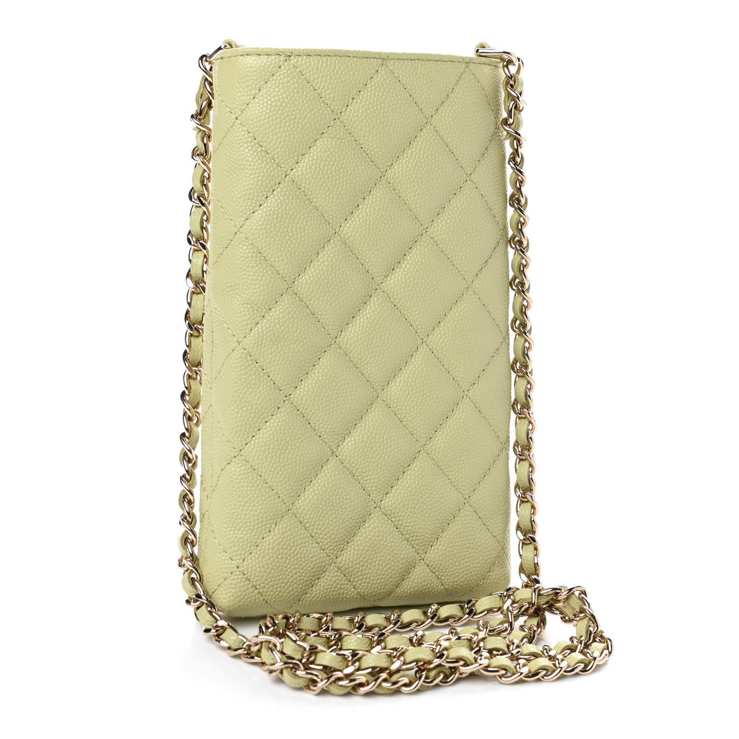 Caviar Quilted French New Wave Phone Holder With Chain Light Green