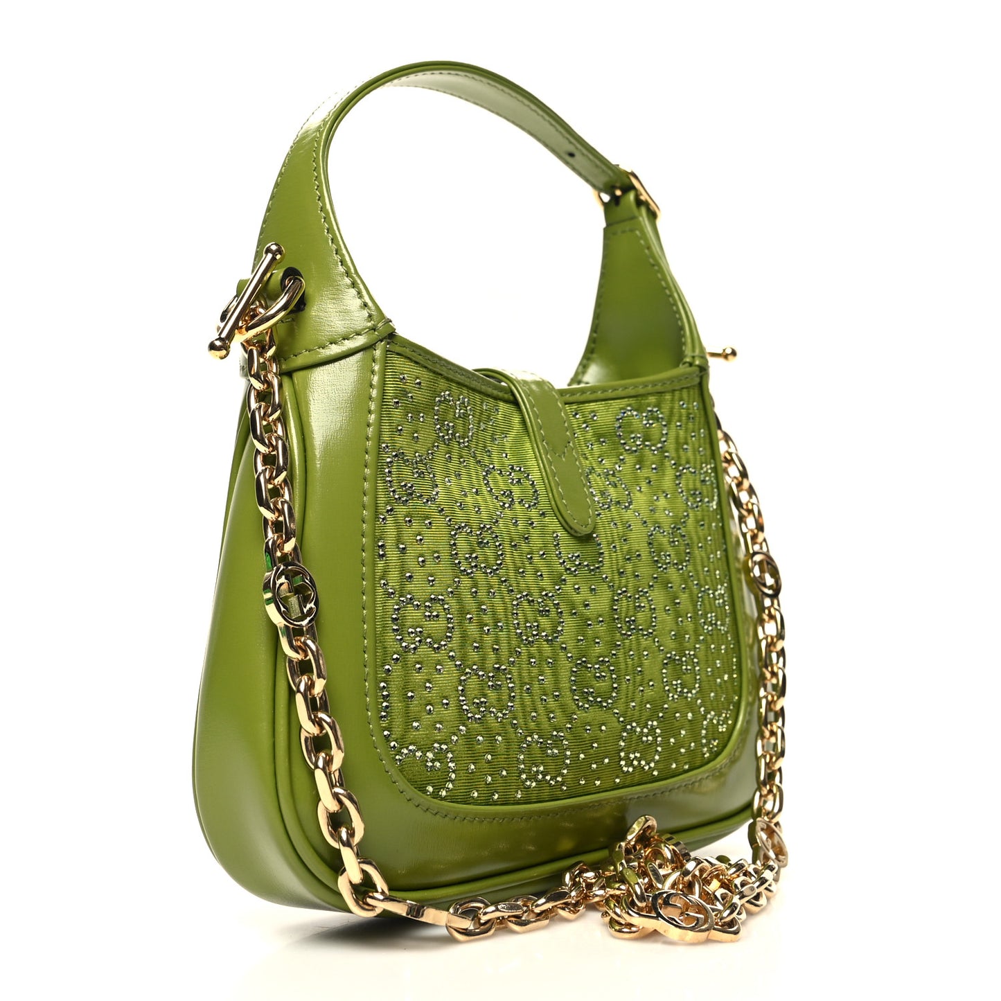 Canvas Calfskin Crystal GG Monogram Mini Jackie 1961 Green