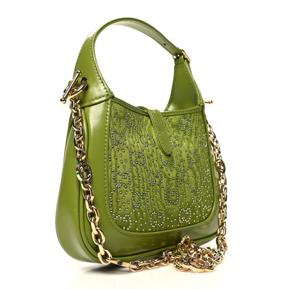 Gucci Canvas Calfskin Crystal GG Monogram Mini Jackie 1961 Green 3 of 10