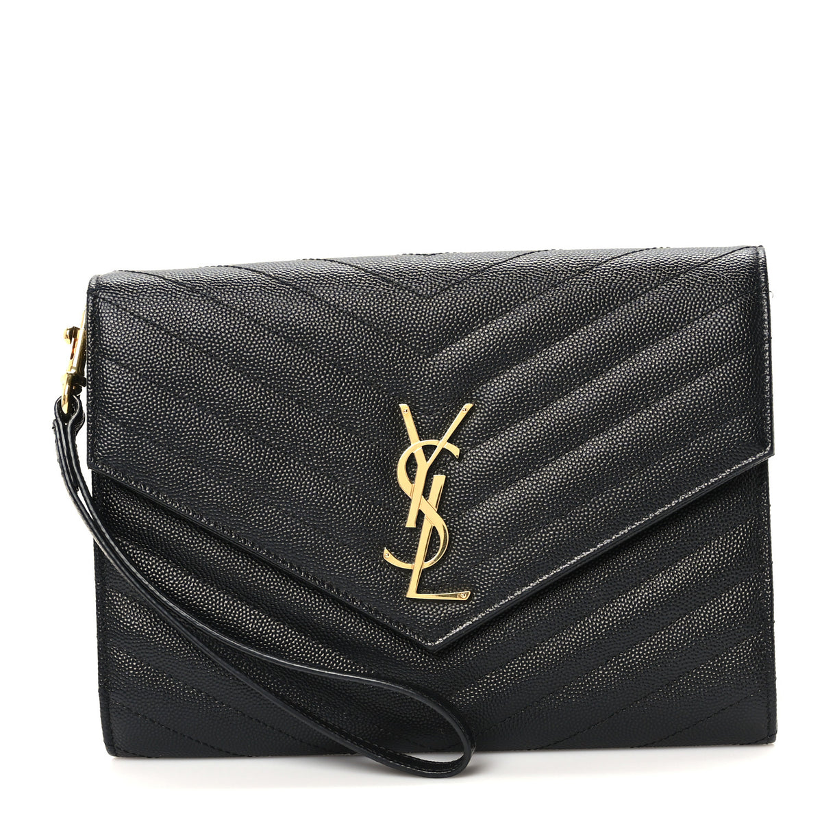 Saint Laurent Grain De Poudre Matelasse Chevron Monogram Envelope Clutch Black 1 of 10
