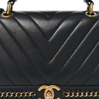 Chanel Sheepskin Chevron Stitched Chain Top Handle Flap Blue 8 of 10