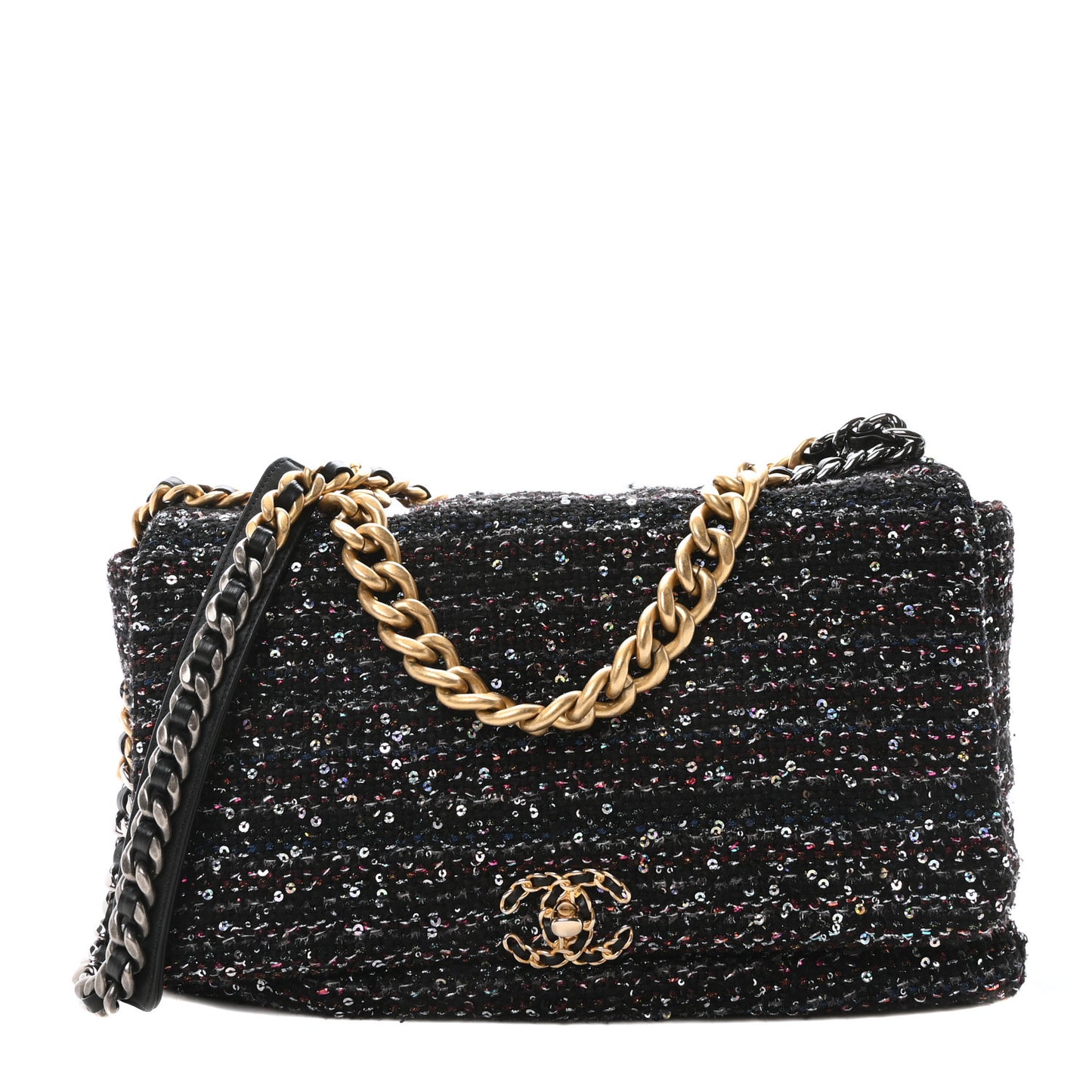 Tweed Sequin Quilted Maxi Chanel 19 Flap Black Multicolor