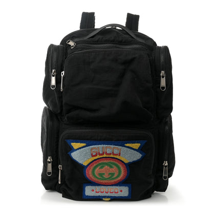 Gucci Nylon Twill 80s Logo Patch Backpack Black 1 of 12