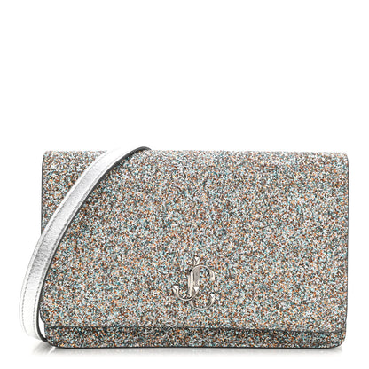 Jimmy Choo Glitter Palace Wallet On Chain Silver Multicolor 1 of 10