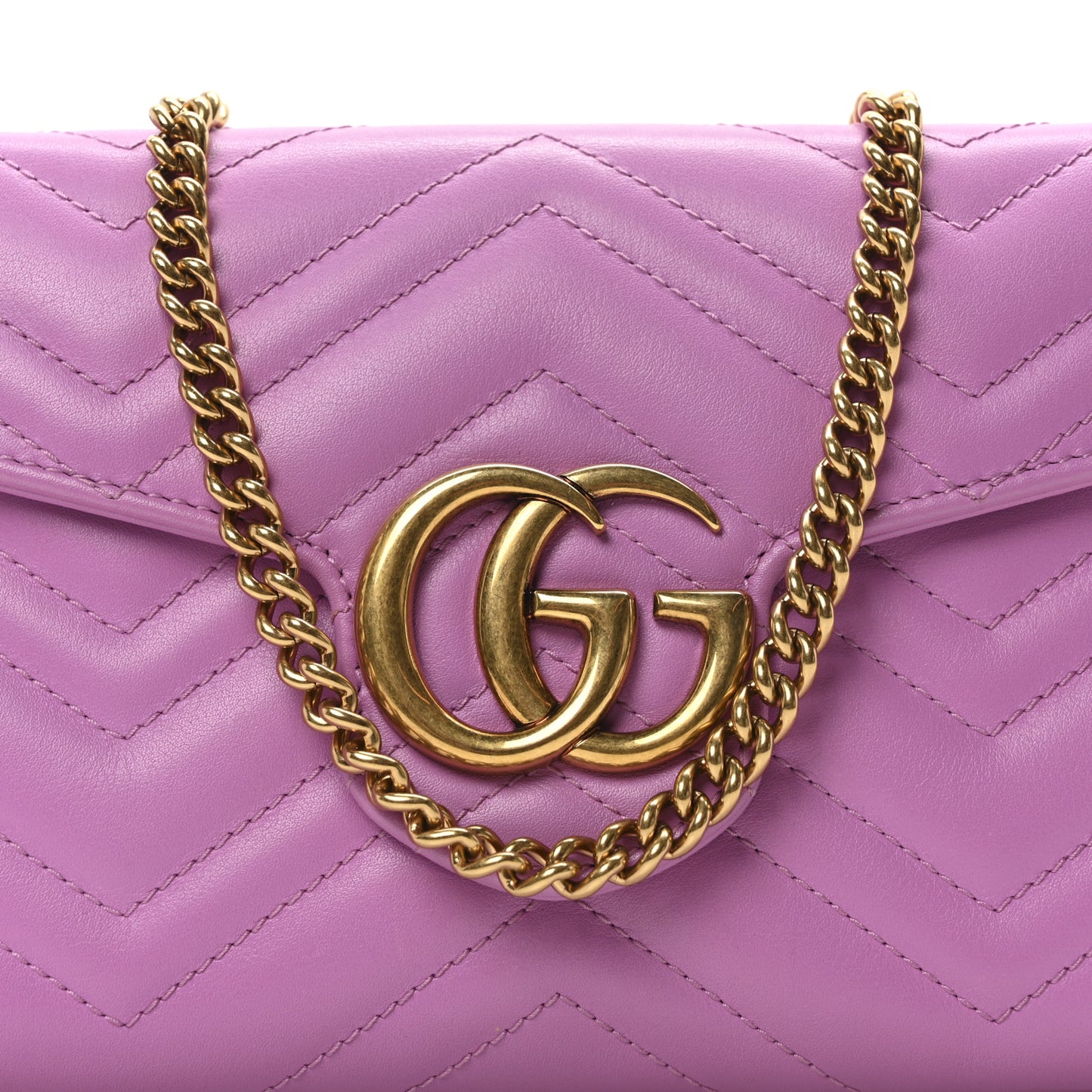 Calfskin Matelasse Mini GG Marmont Chain Wallet Candy Mousse