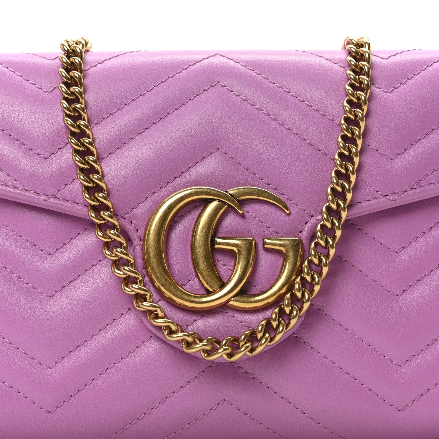 Gucci Calfskin Matelasse Mini GG Marmont Chain Wallet Candy Mousse 7 of 9