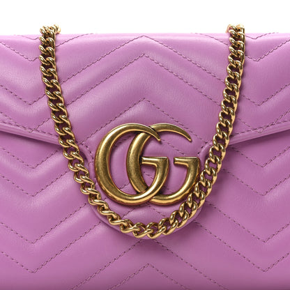 Gucci Calfskin Matelasse Mini GG Marmont Chain Wallet Candy Mousse 7 of 9