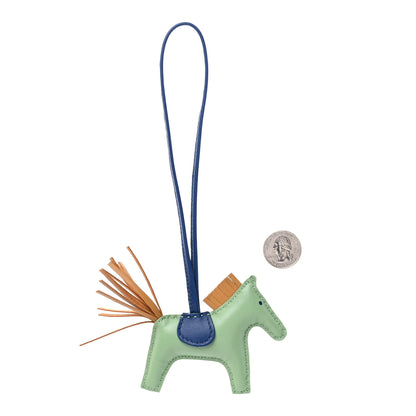 Hermes Milo Lambskin Grigri Rodeo Horse Bag Charm PM Vert Criquet Sesame Bleu de Malte 2 of 4