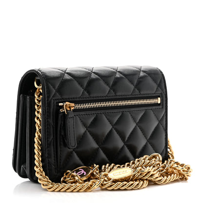 Chanel Lambskin Resin Quilted Mini Wallet On Chain WOC Black 3 of 12