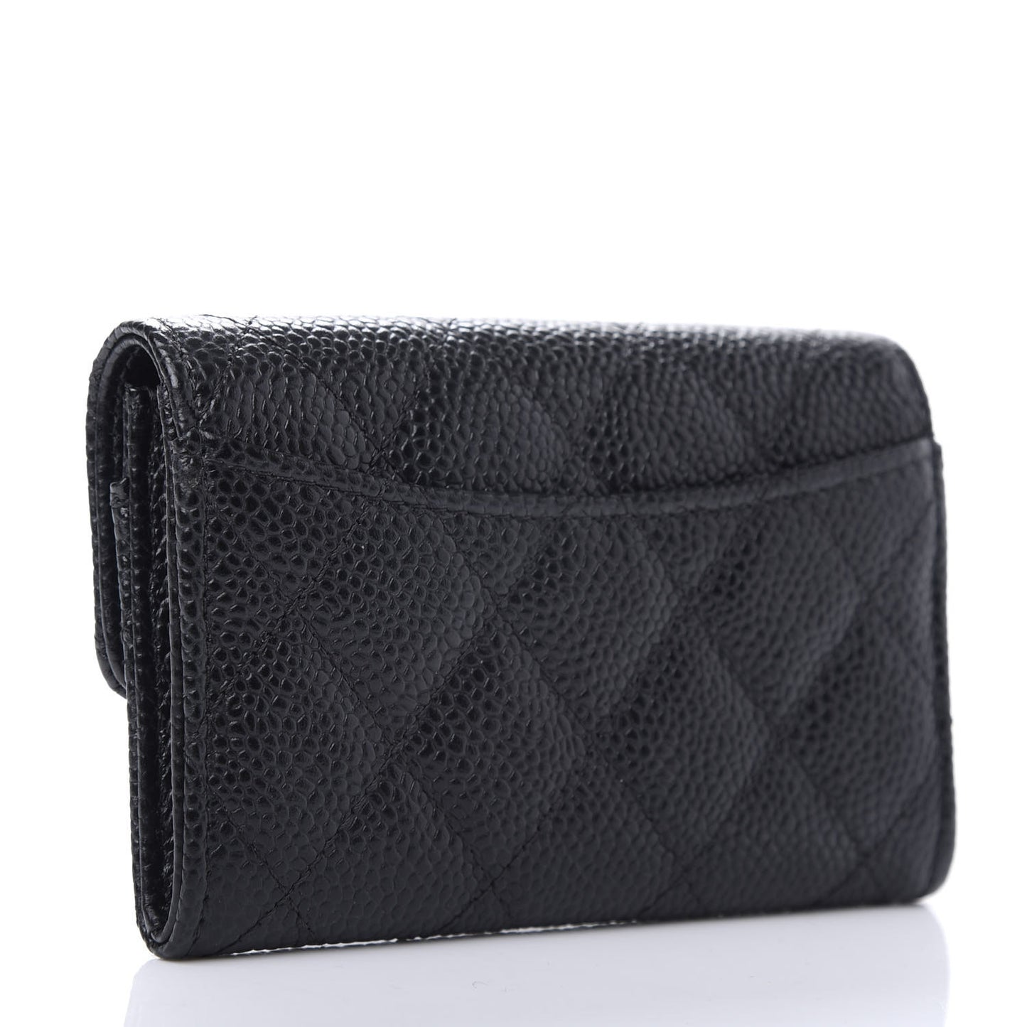 Caviar Quilted Flap Card Holder Wallet Black