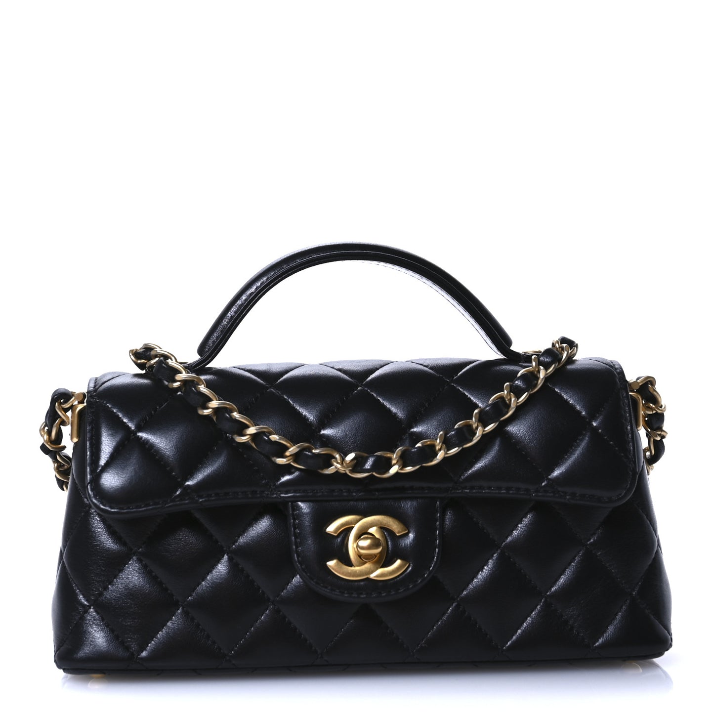 Lambskin Quilted Mini Flap Top Handle Bag Black