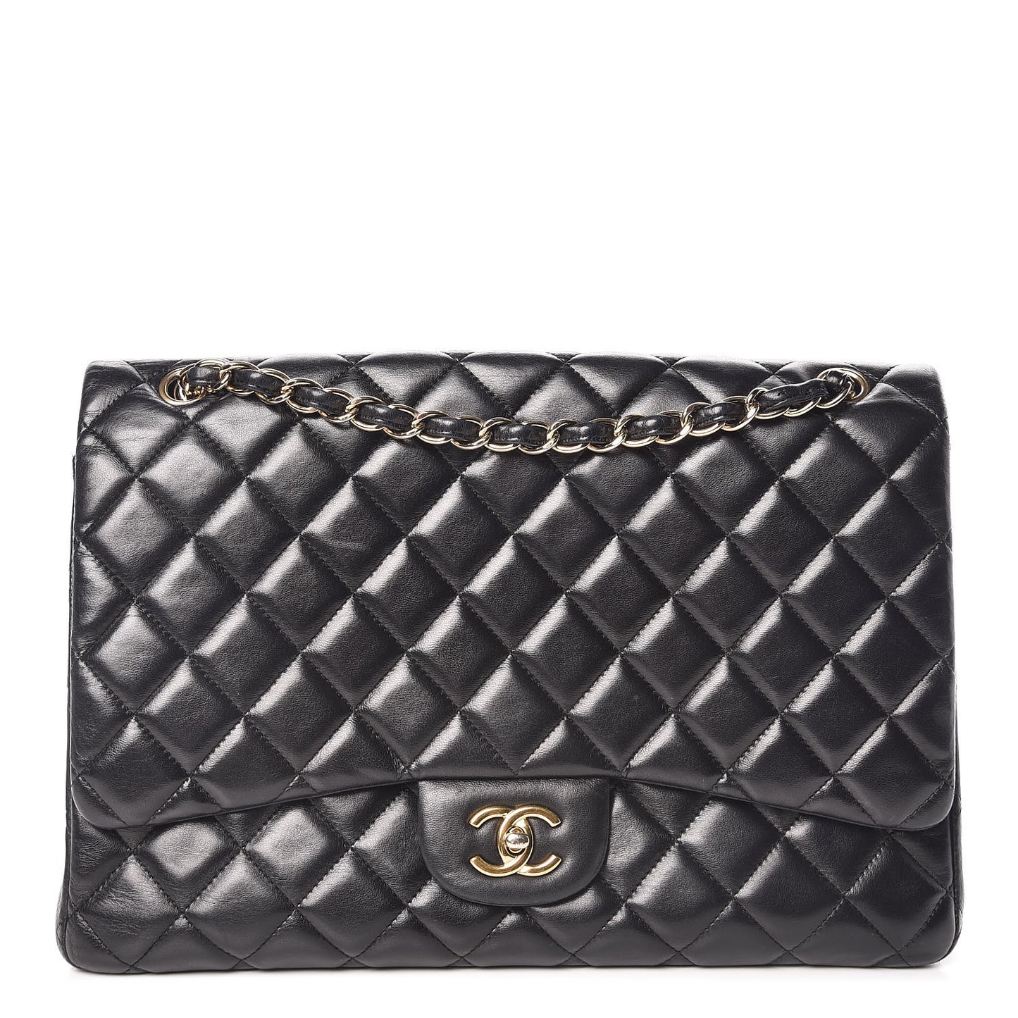 Lambskin Quilted Maxi Single Flap Black