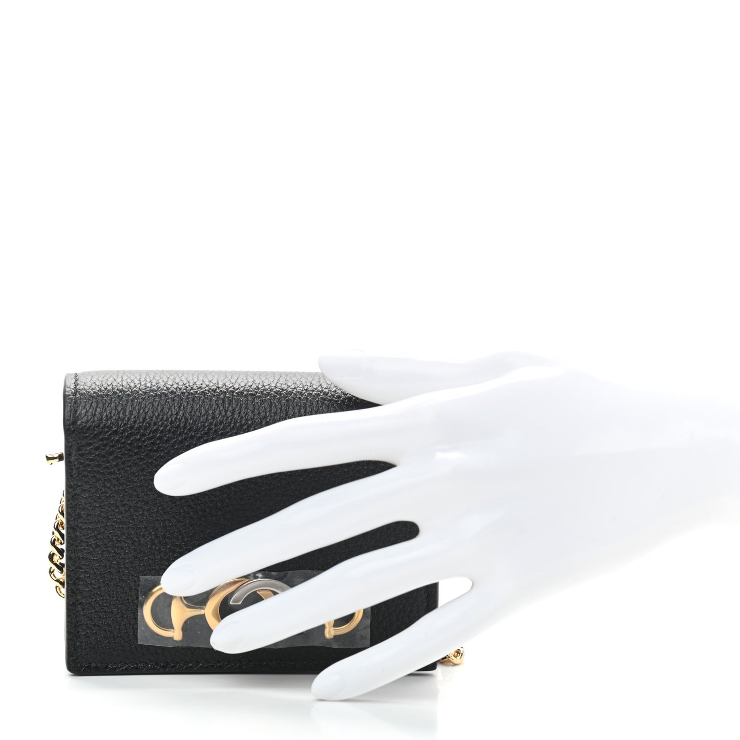 Grainy Calfskin Zumi Chain Card Case Wallet Black