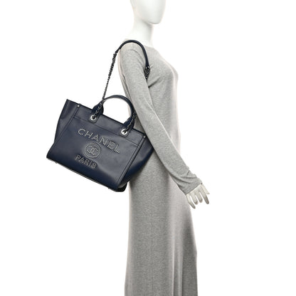 Chanel Caviar Small Studded Deauville Tote Navy 2 of 10