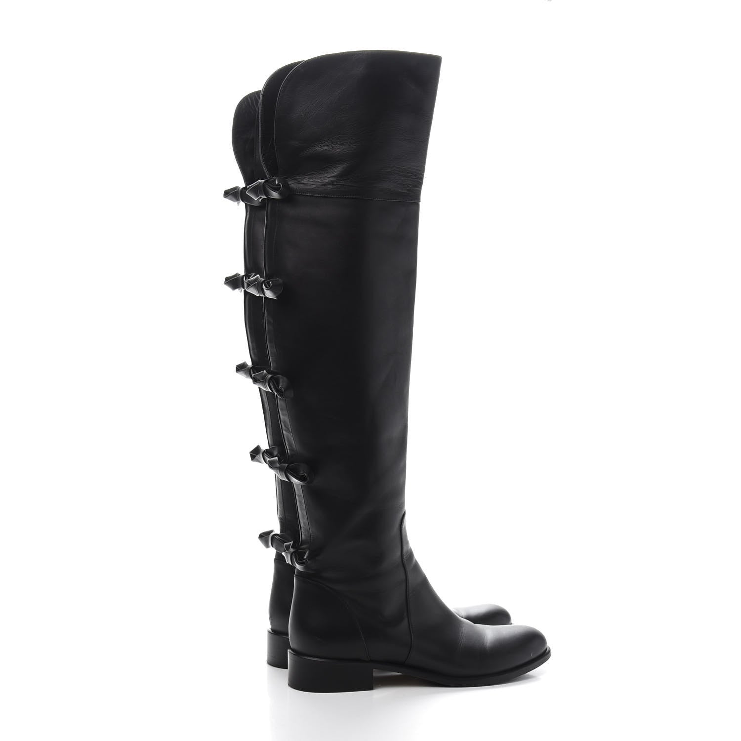 Valentino Garavani Calfskin Multi Bow Over the Knee Boots 37.5 Black 5 of 7
