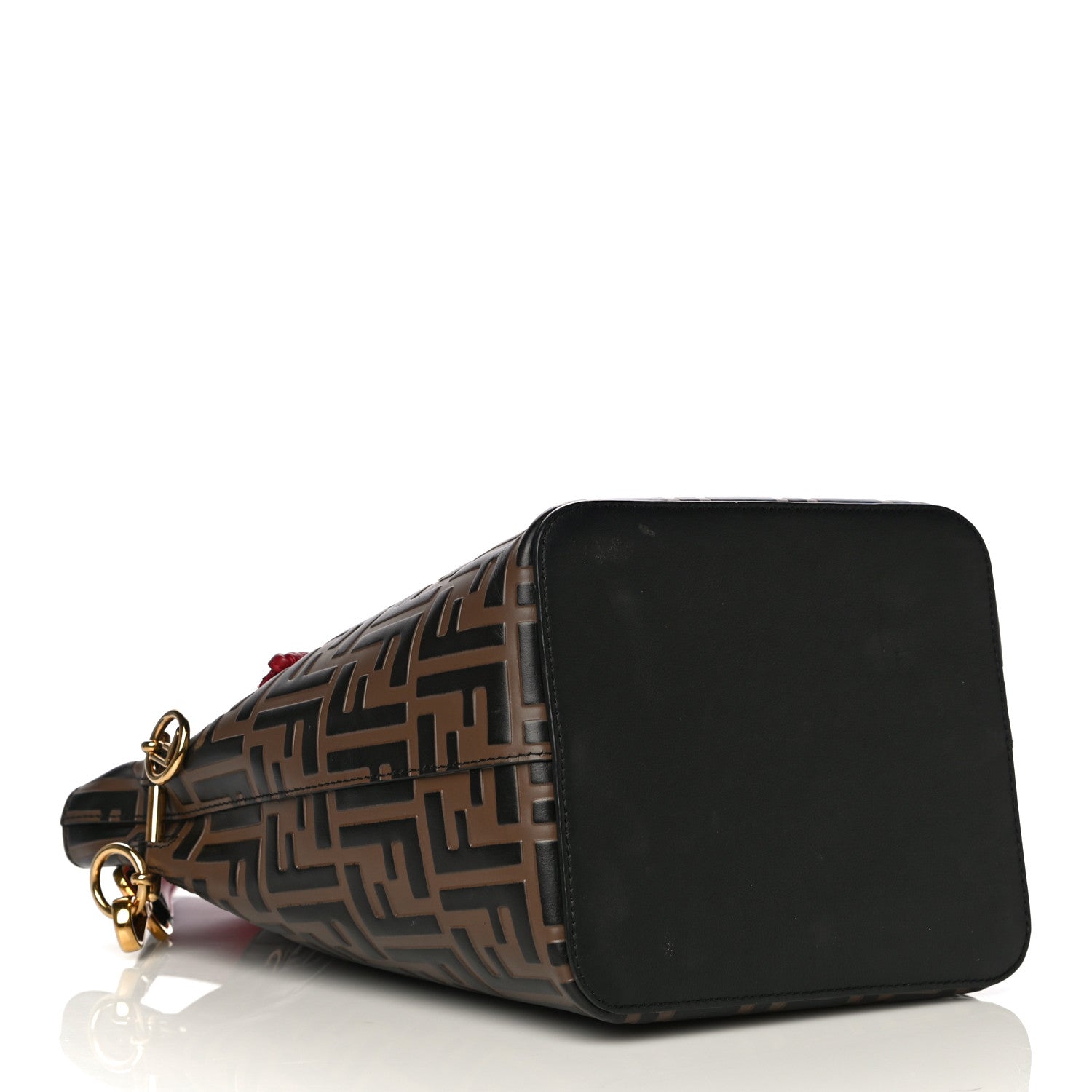 Fendi Vitello Grace F is Fendi Bi-Color FF 1974 Embossed Grande Mon Tresor Bucket Bag Maya Black Fragola 4 of 12