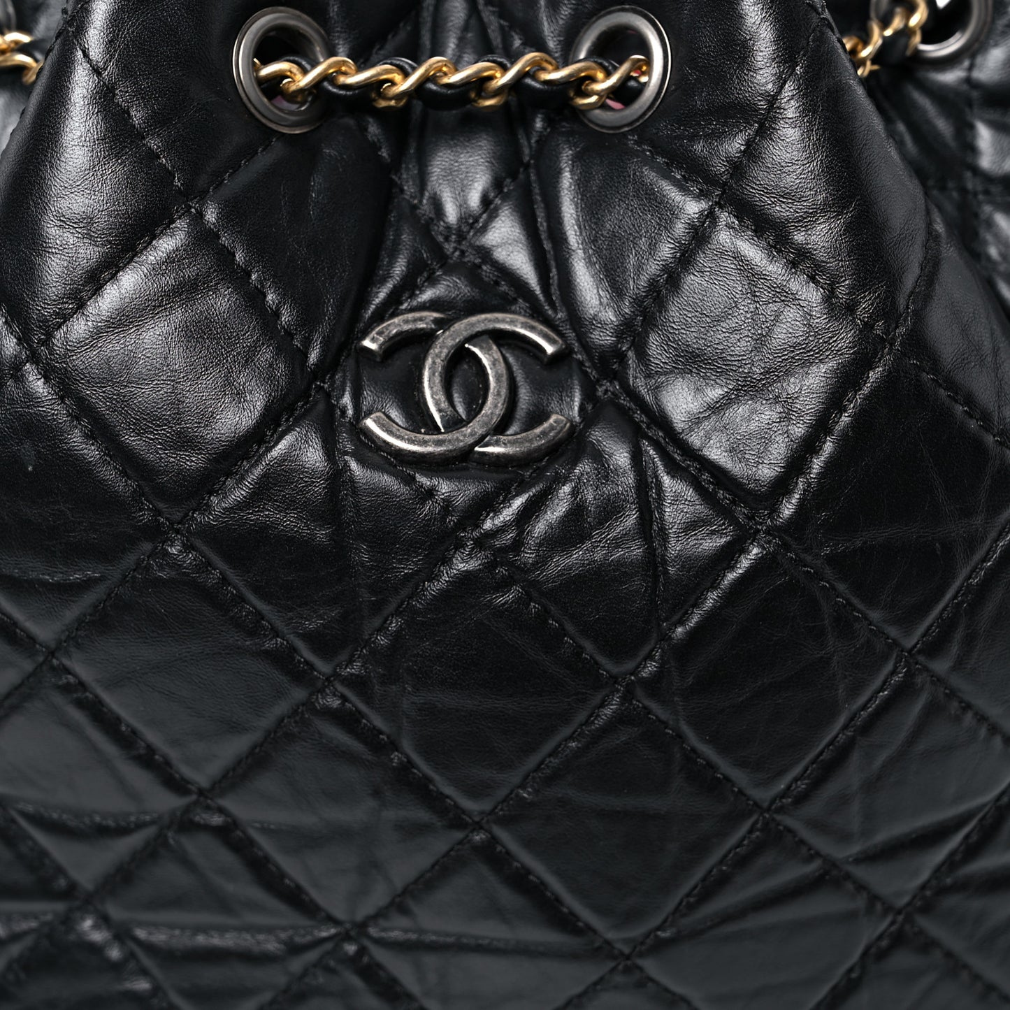 Aged Calfskin Quilted Gabrielle Backpack Black