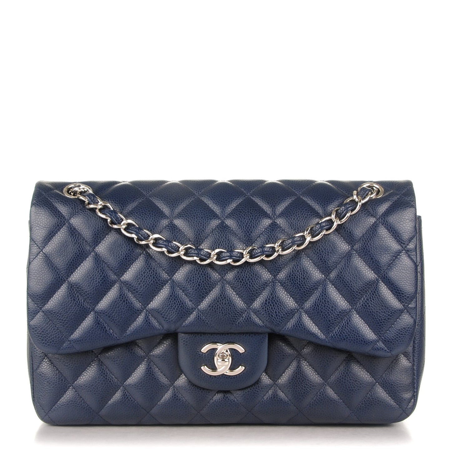 Caviar Quilted Jumbo Double Flap Navy Blue