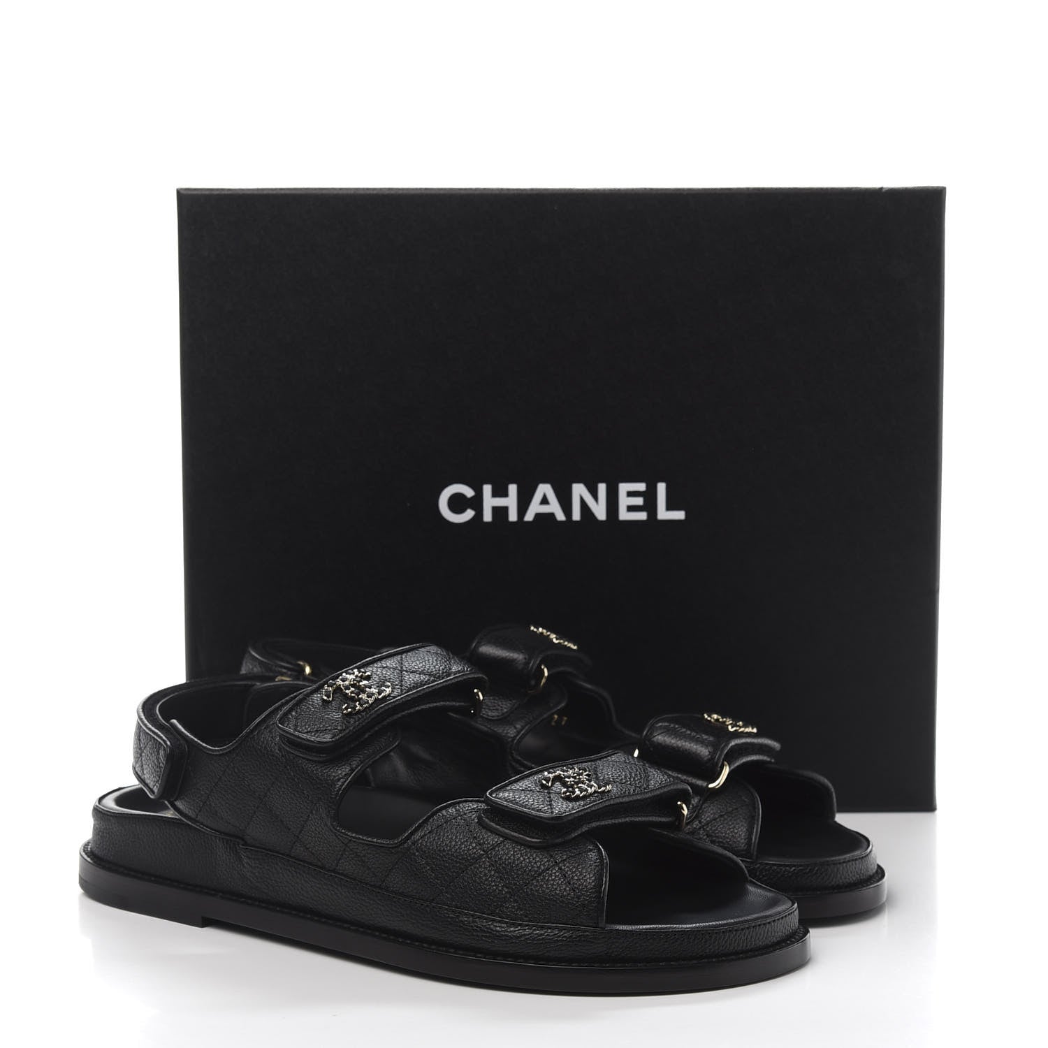 Chanel Grained Calfskin Velcro Dad Sandals 40 Black 9 of 9