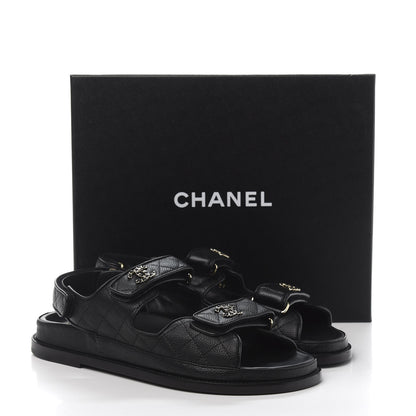 Chanel Grained Calfskin Velcro Dad Sandals 40 Black 9 of 9
