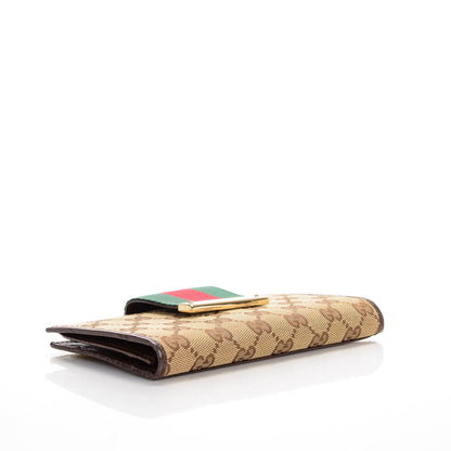 Gucci Monogram Calfskin Ladies Web Continental Wallet Beige Ebony Cocoa 4 of 7