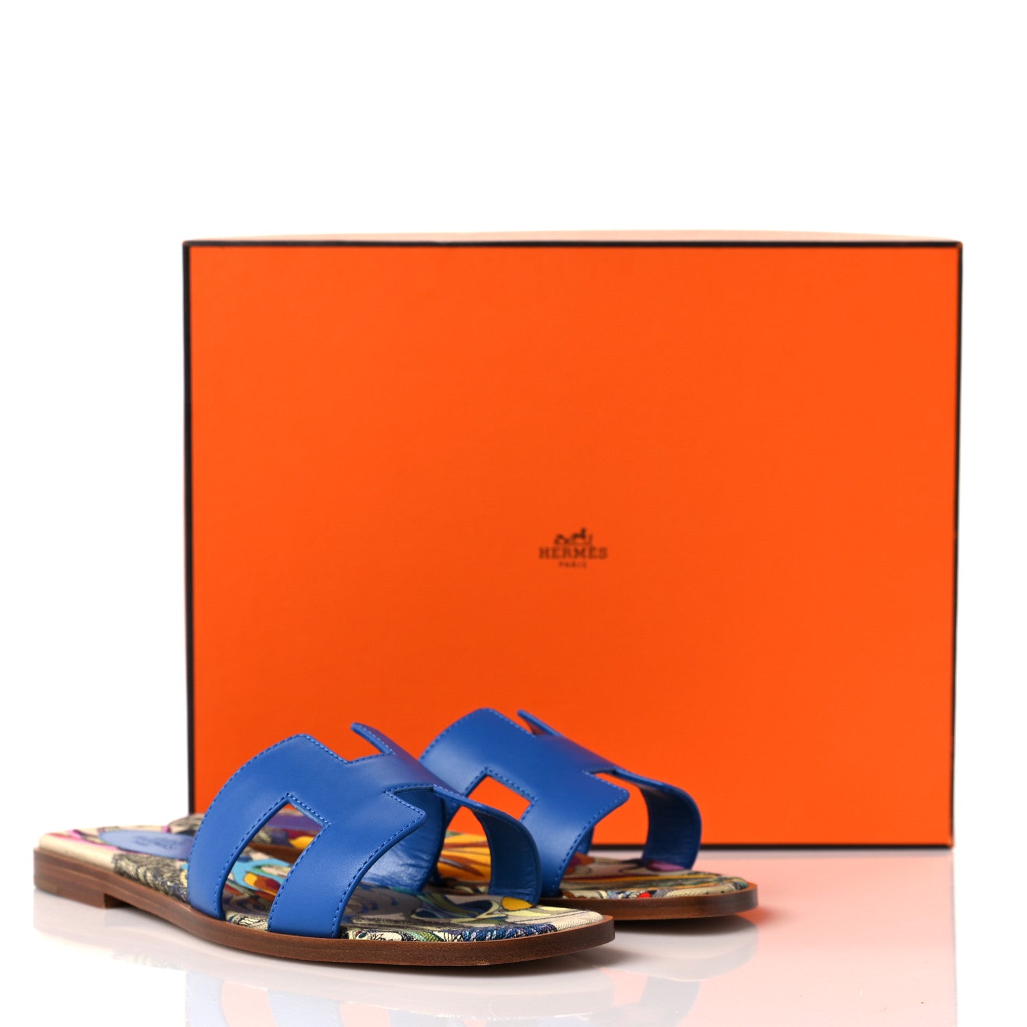 Hermes Calfskin Oran Sandals 37 Bleu Zanzibar 8 of 8