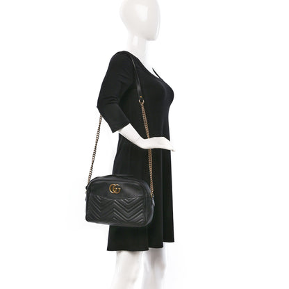 Gucci Calfskin Matelasse Medium GG Marmont Chain Shoulder Bag Black 2 of 9