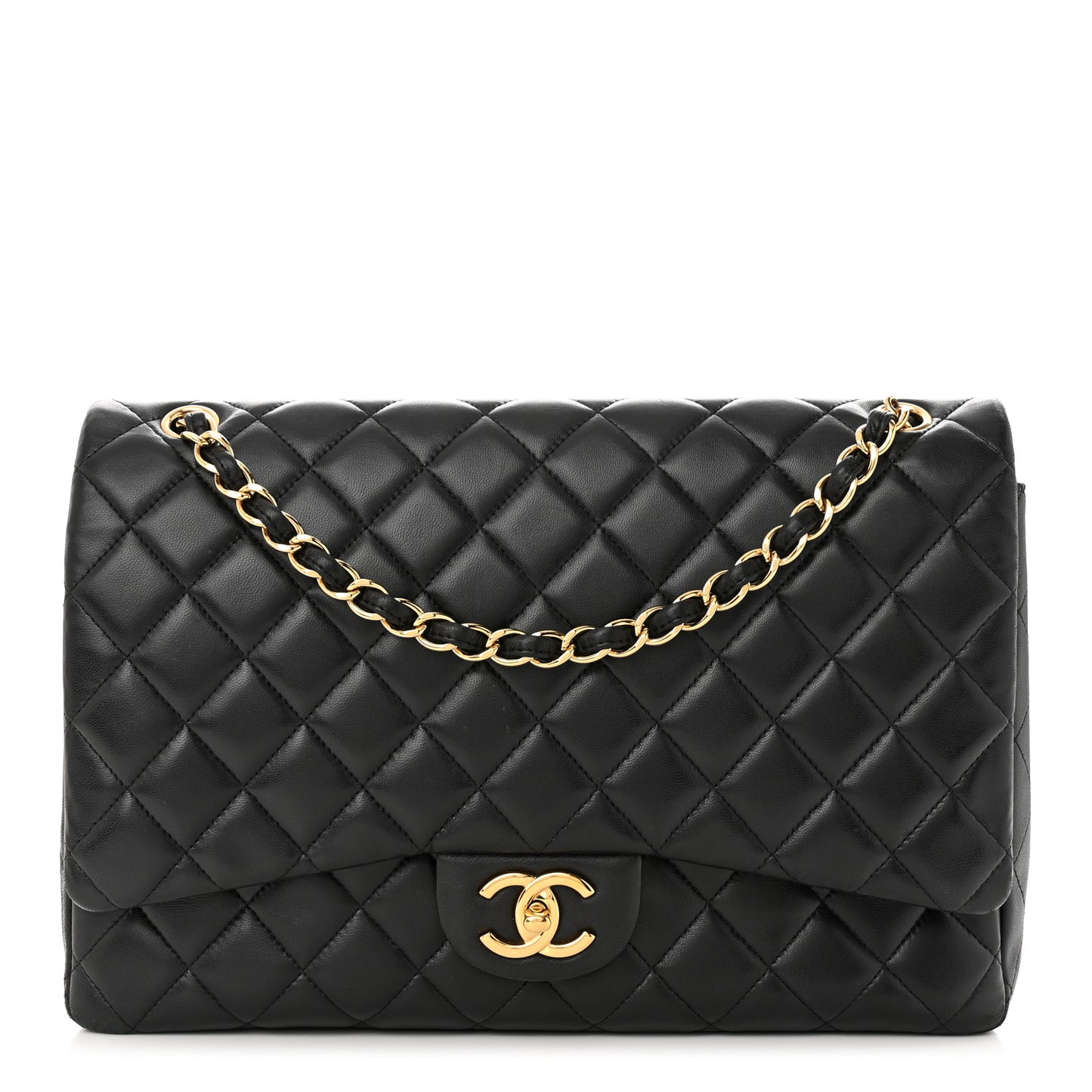 Lambskin Quilted Maxi Double Flap Black