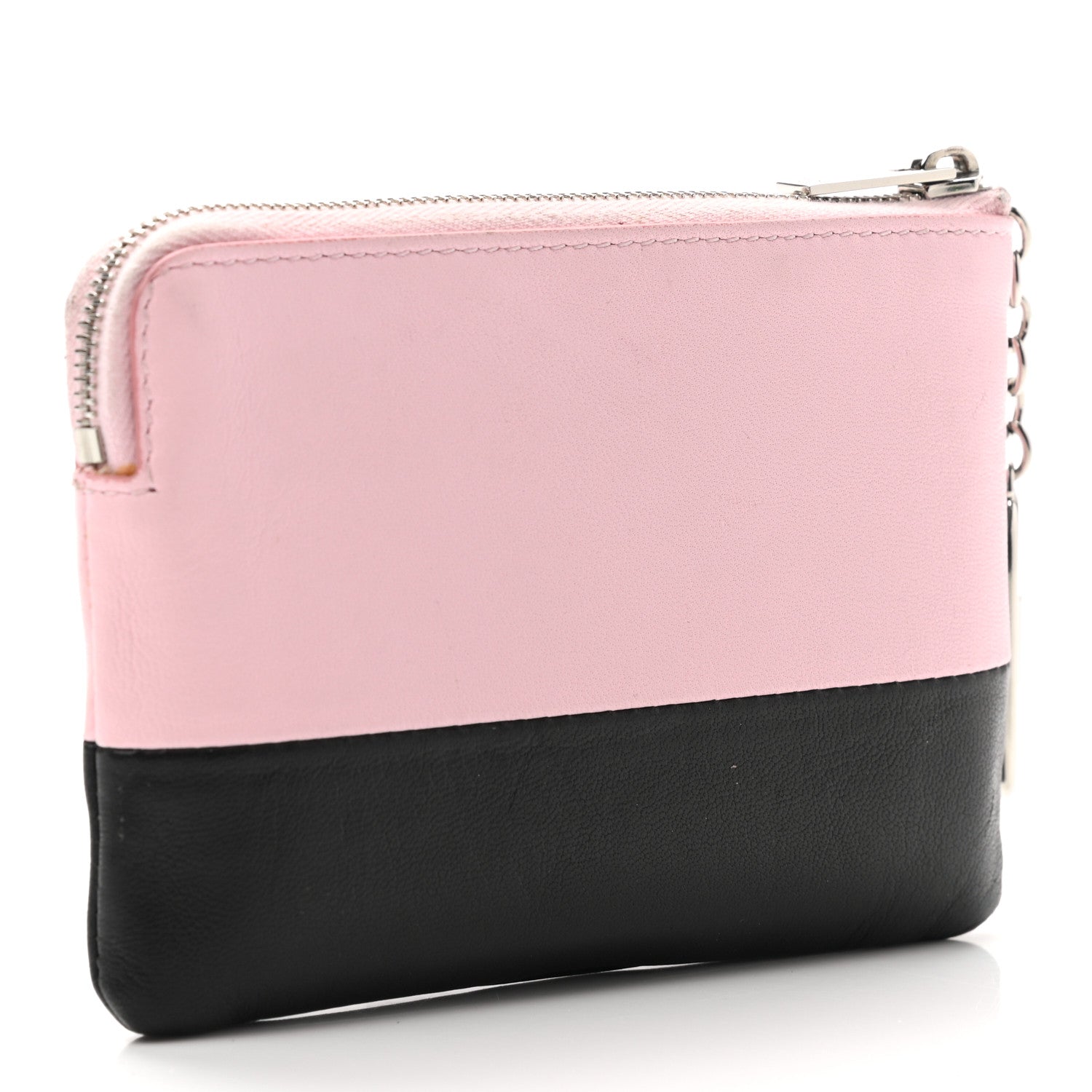 Celine Lambskin Bi-Color Coin and Card Pouch Pale Pink Espresso 2 of 9
