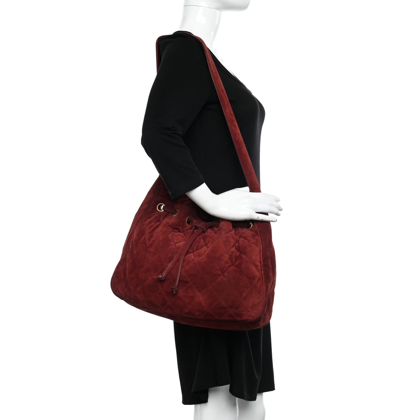 Suede Drawstring Bag Red