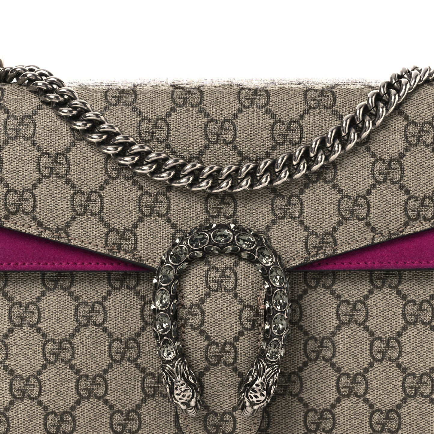 GG Supreme Monogram Suede Crystal Small Dionysus Shoulder Bag Beige Ebony Bright Purple