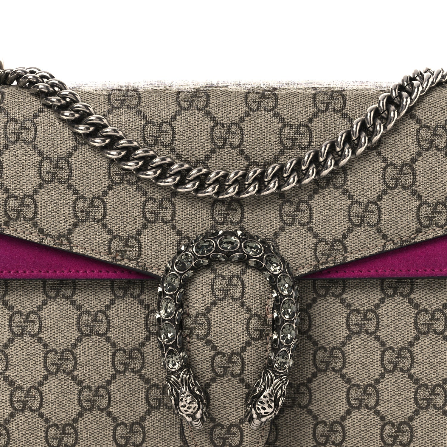 Gucci GG Supreme Monogram Suede Crystal Small Dionysus Shoulder Bag Beige Ebony Bright Purple 9 of 14