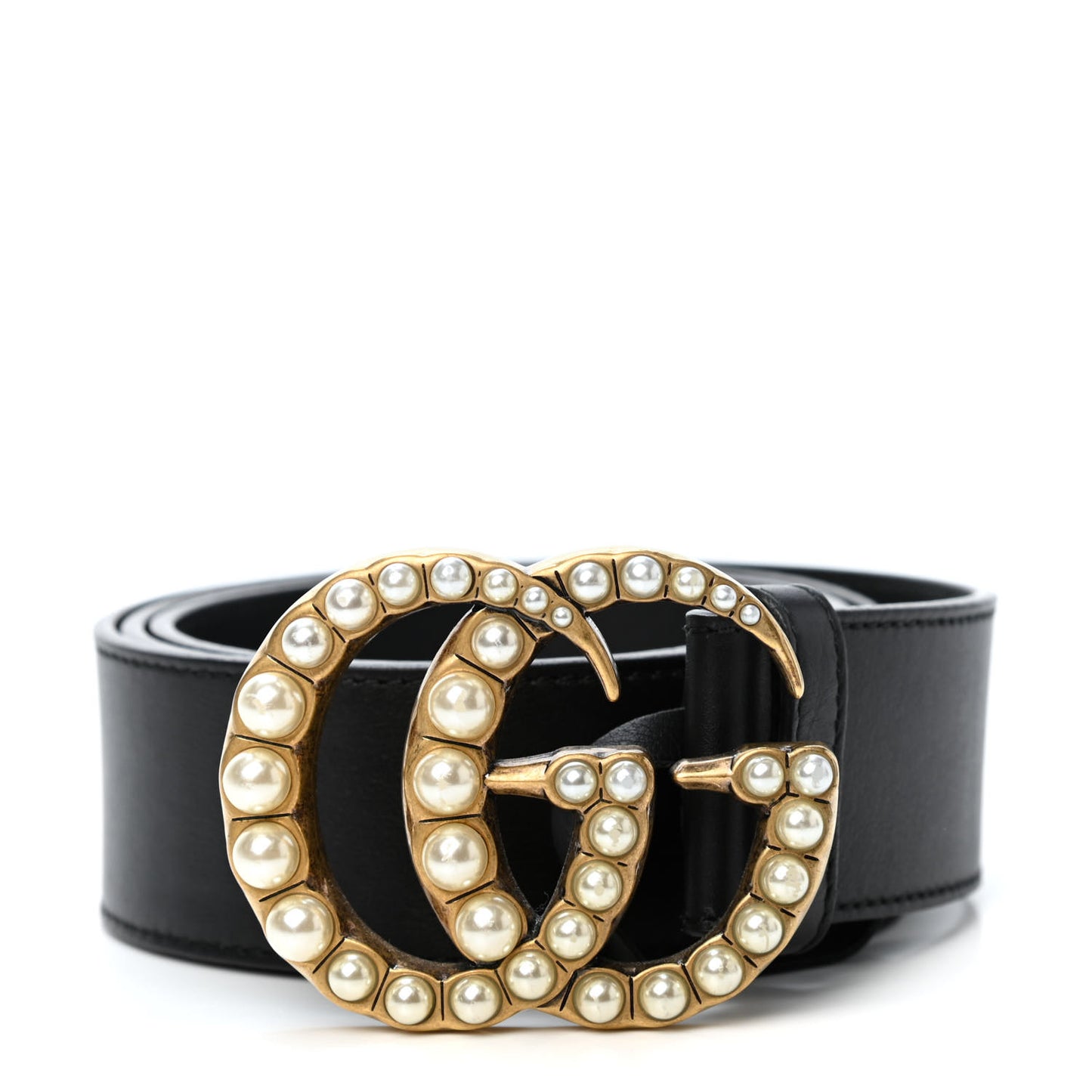 Moon Calfskin Pearl Double G 40mm Belt 90 36 Black Cream