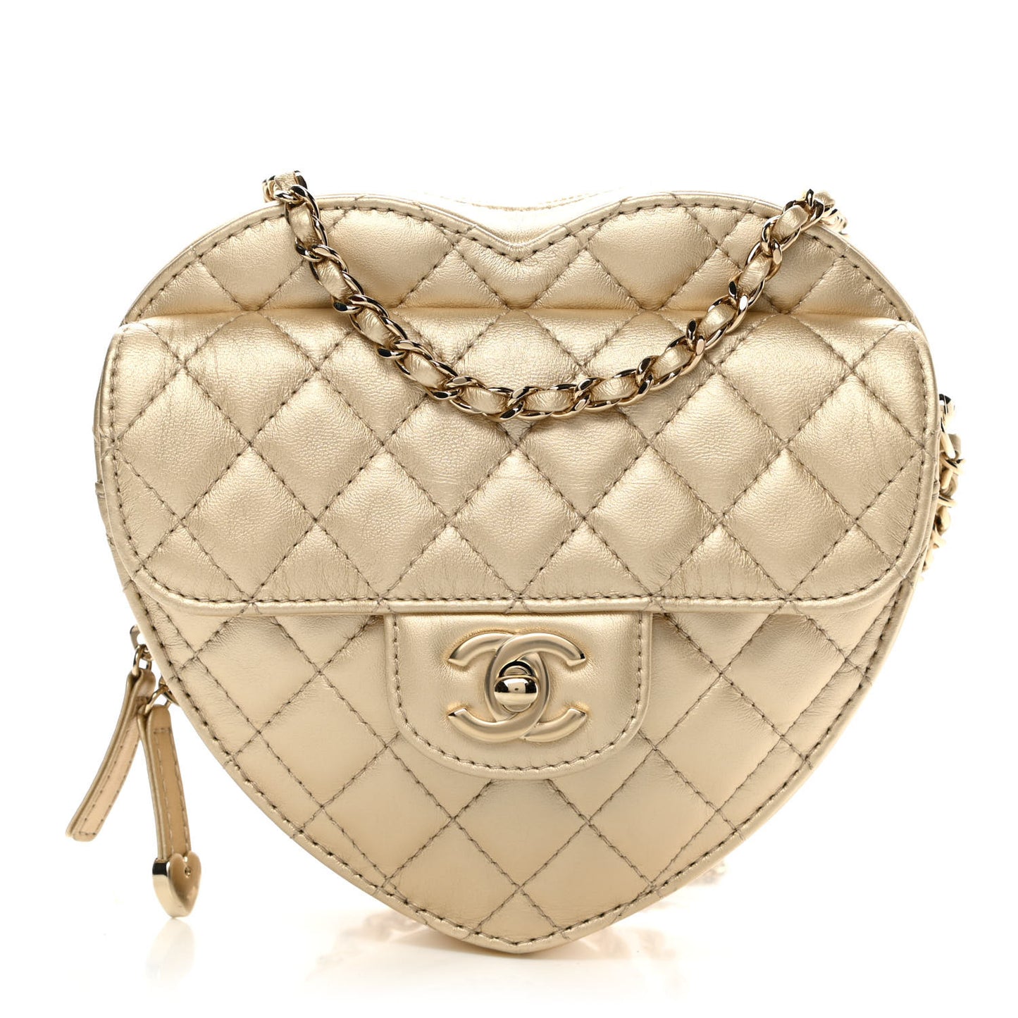 Metallic Lambskin Quilted CC In Love Heart Bag Gold